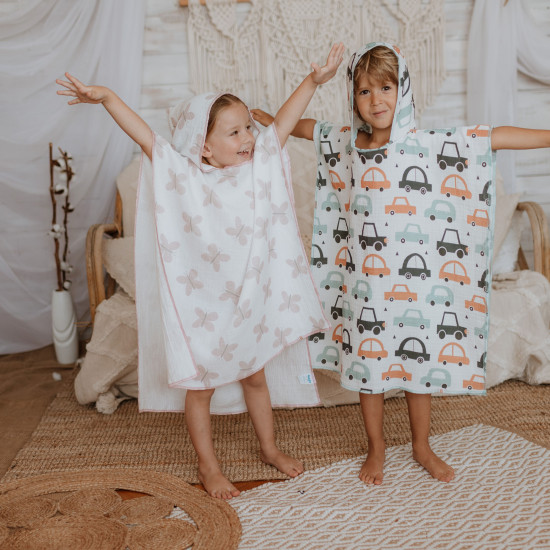 A muslin car print poncho