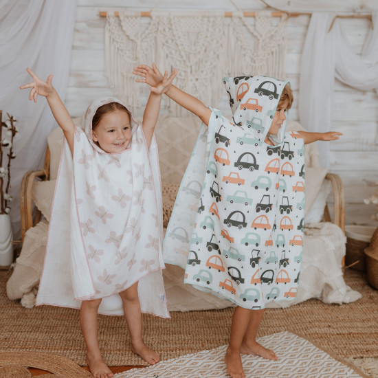 A muslin car print poncho