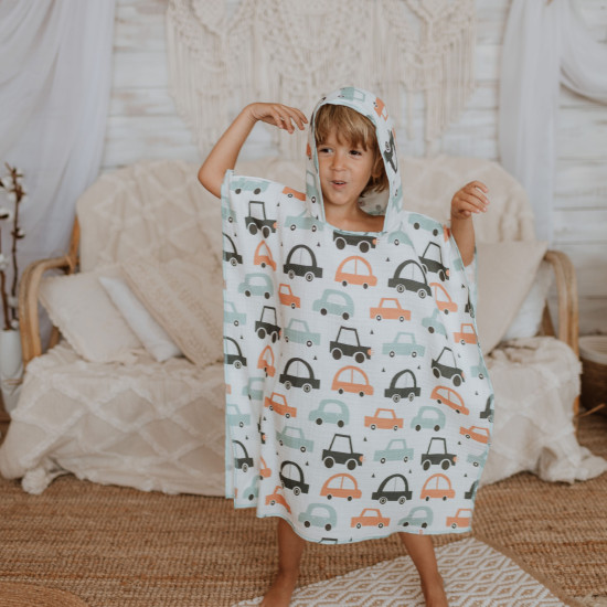 A muslin car print poncho
