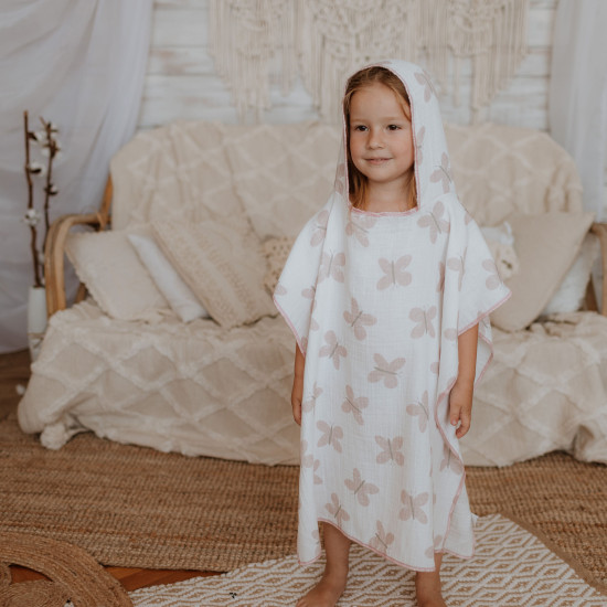 A muslin butterfly print poncho