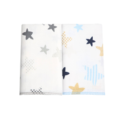 Multi-purpose muslin diaper - blue and grey stars