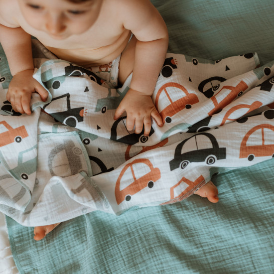 Multi-purpose muslin diaper cars themed 2/1