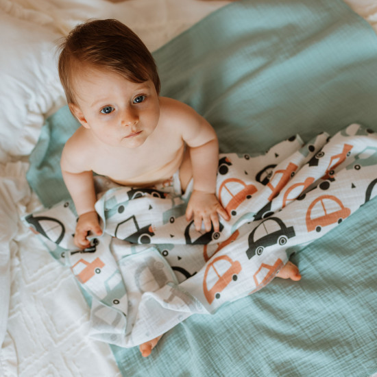 Multi-purpose muslin diaper cars themed 2/1