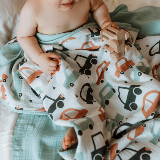 Muslin Car Print Blanket